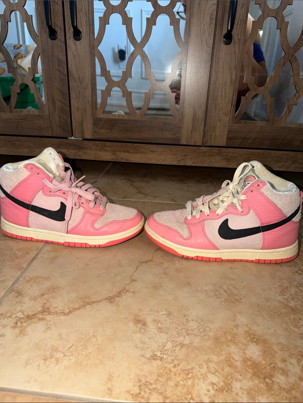 Pink High-Top Nike Dunk Sneakers